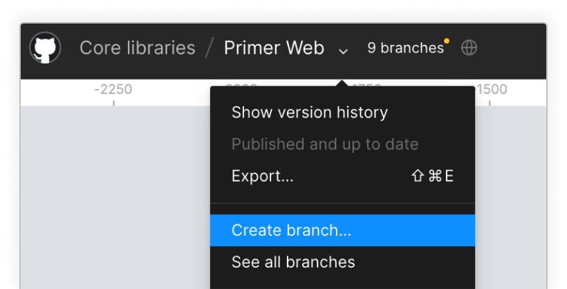 Screenshot showing how to create a branch in figma
