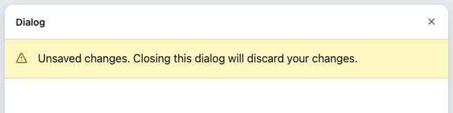 Dialog containing a full-width warning Flash